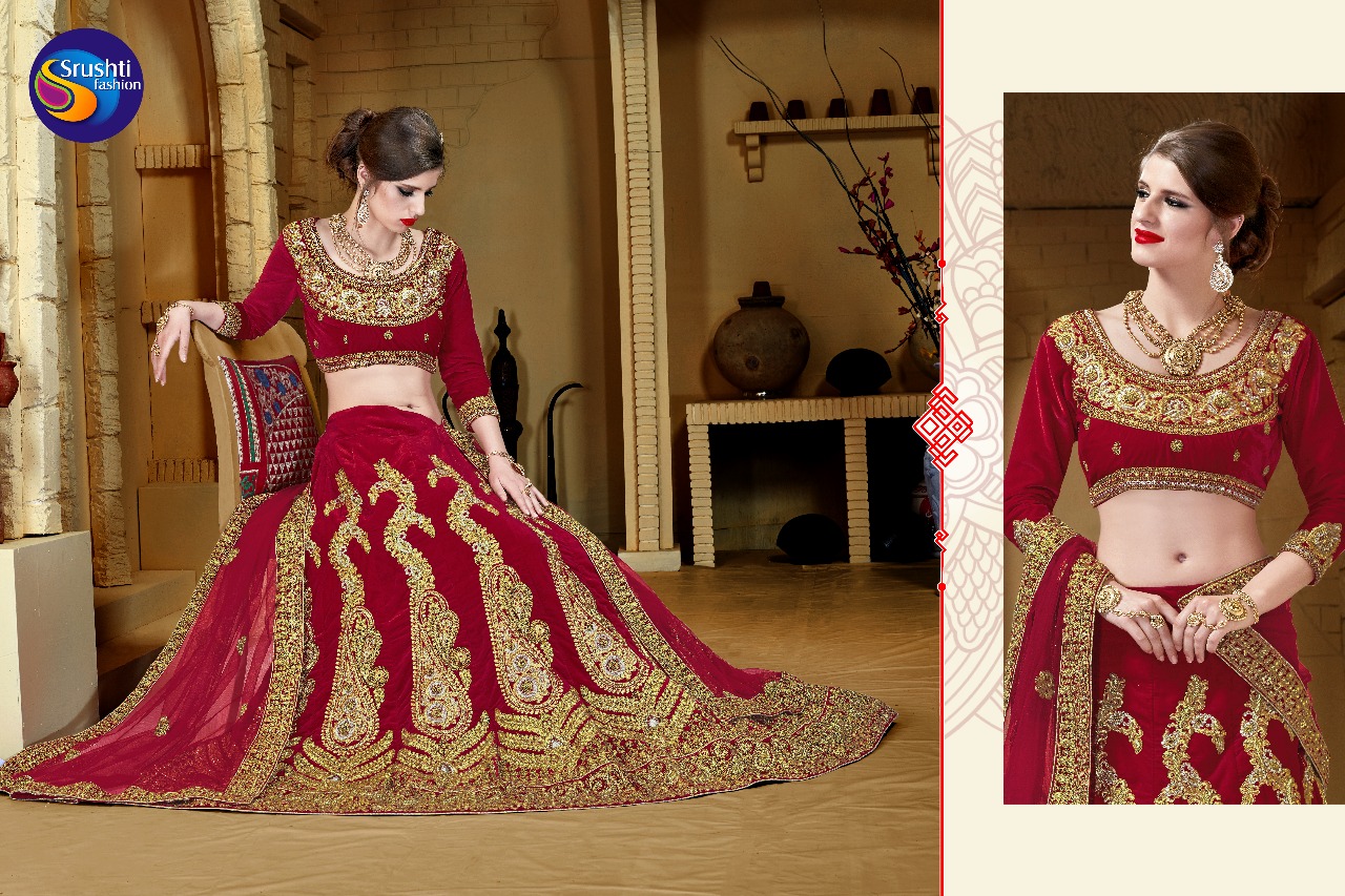 Aayesha By Srushti Fashion 1001 To 1006 Series Designer Wedding Wear Collection Beautiful Stylish Fancy Colorful Party Wear & Occasional Wear Velvet Embroidered Lehengas At Wholesale Price