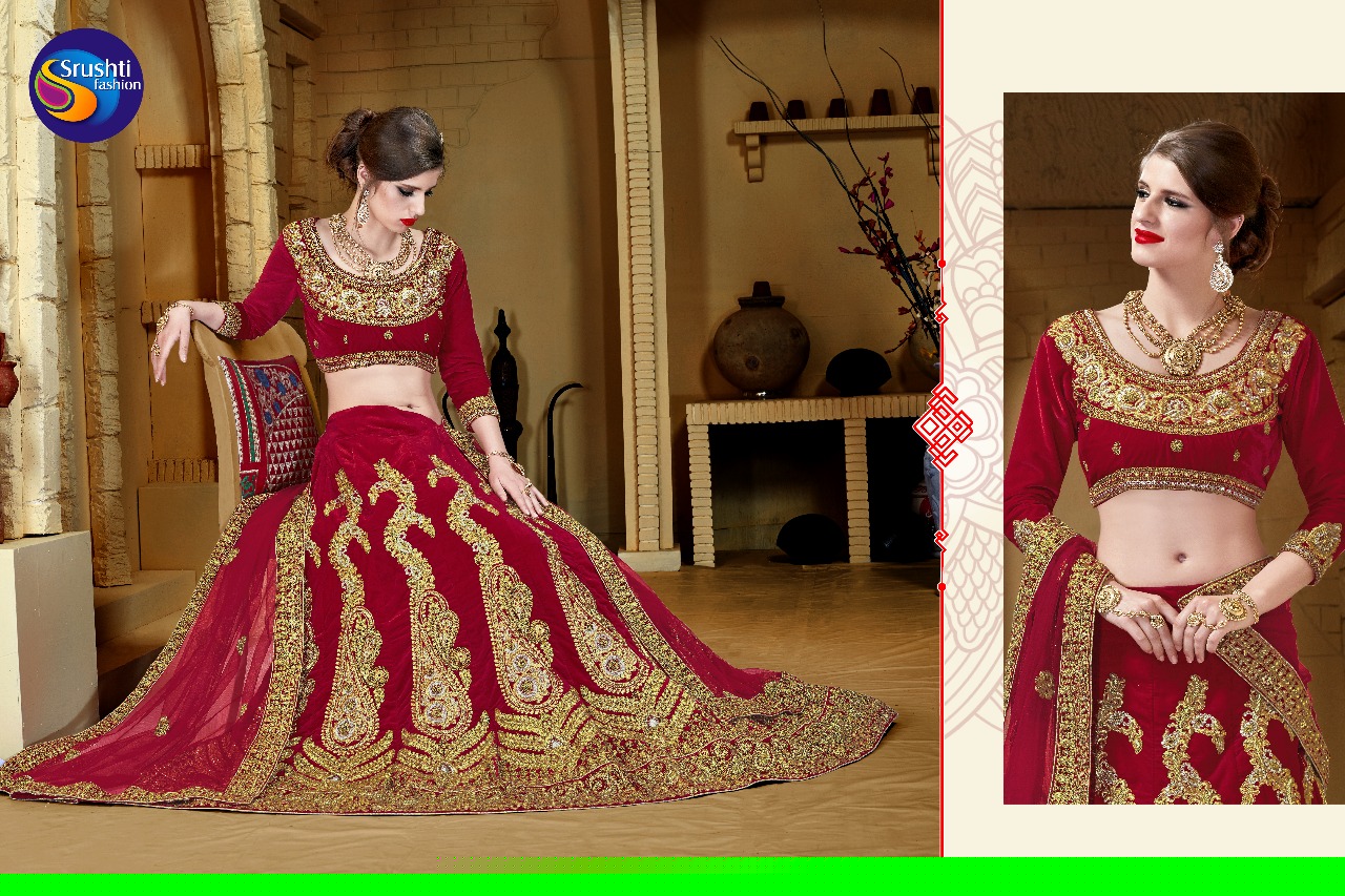 Aayesha By Srushti Fashion 1001 To 1006 Series Designer Wedding Wear Collection Beautiful Stylish Fancy Colorful Party Wear & Occasional Wear Velvet Embroidered Lehengas At Wholesale Price