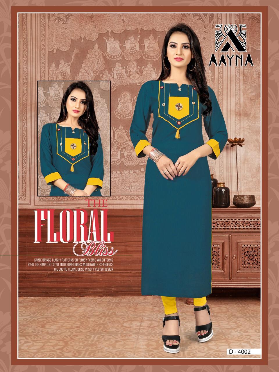 Aayna Vol-4 By Aayna 1001 To 1006 Series Beautiful Colorful Stylish Fancy Casual Wear & Ethnic Wear & Ready To Wear Heavy Rayon Printed Kurtis At Wholesale Price