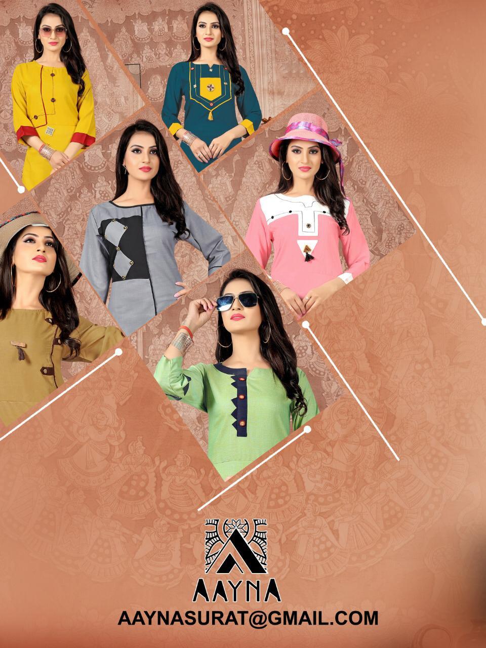 Aayna Vol-4 By Aayna 1001 To 1006 Series Beautiful Colorful Stylish Fancy Casual Wear & Ethnic Wear & Ready To Wear Heavy Rayon Printed Kurtis At Wholesale Price