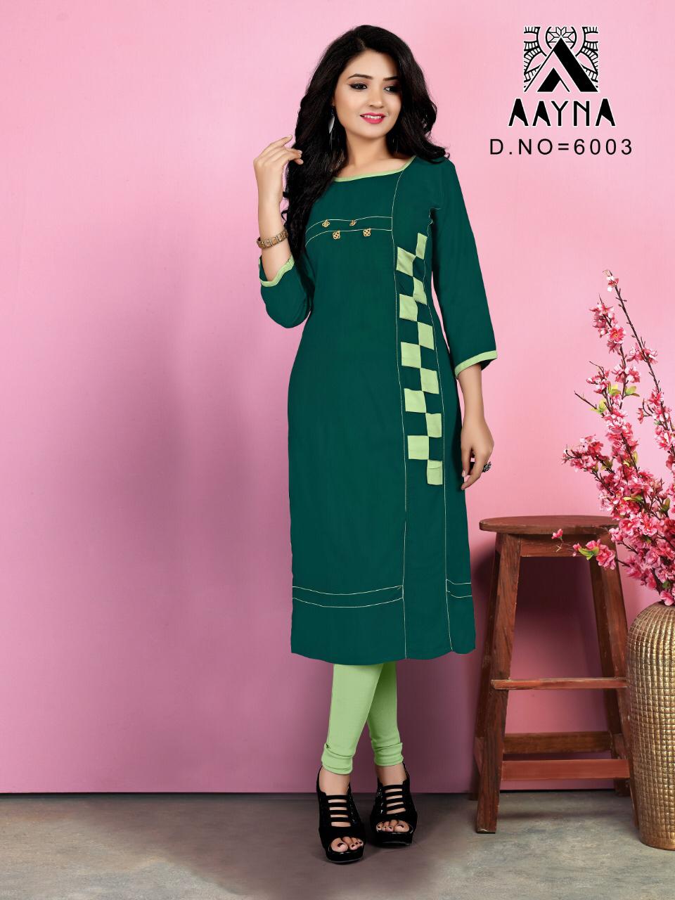 Aayna Vol-6 By Aayna 6001 To 6006 Series Beautiful Colorful Stylish Fancy Casual Wear & Ethnic Wear & Ready To Wear Rayon Kurtis At Wholesale Price