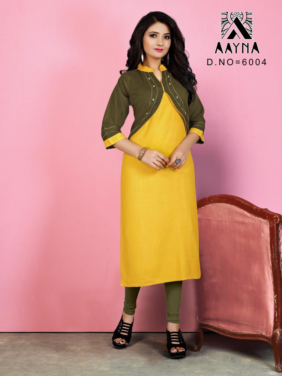Aayna Vol-6 By Aayna 6001 To 6006 Series Beautiful Colorful Stylish Fancy Casual Wear & Ethnic Wear & Ready To Wear Rayon Kurtis At Wholesale Price
