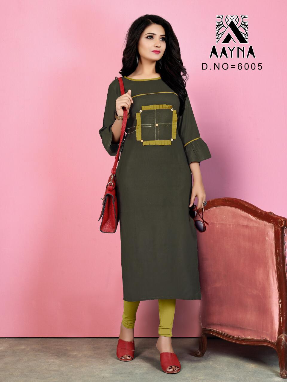 Aayna Vol-6 By Aayna 6001 To 6006 Series Beautiful Colorful Stylish Fancy Casual Wear & Ethnic Wear & Ready To Wear Rayon Kurtis At Wholesale Price