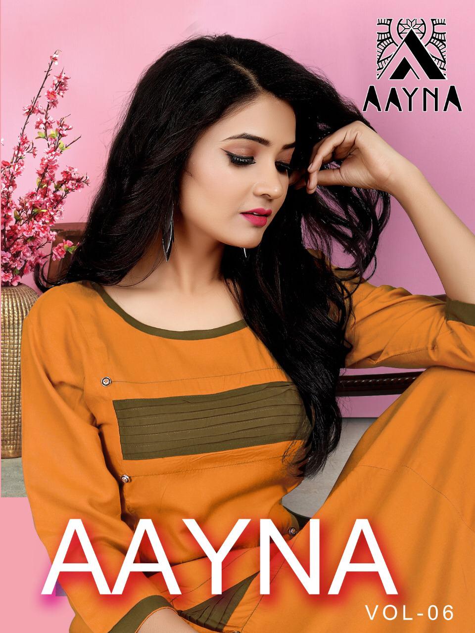 Aayna Vol-6 By Aayna 6001 To 6006 Series Beautiful Colorful Stylish Fancy Casual Wear & Ethnic Wear & Ready To Wear Rayon Kurtis At Wholesale Price
