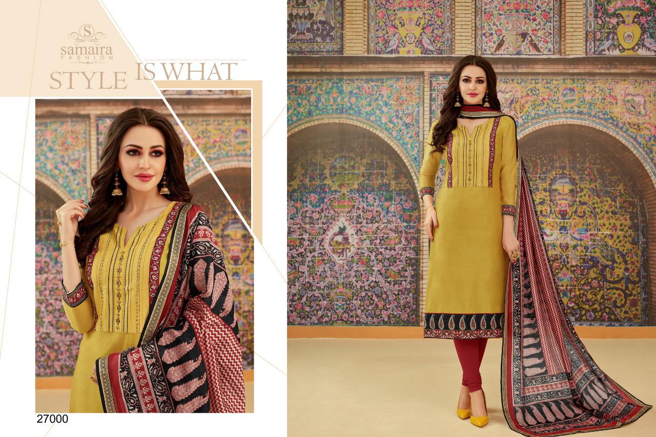 Abhinandan By Samaira Fashion 27000 To 27008 Series Beautiful Suits Colorful Stylish Fancy Casual Wear & Ethnic Wear Pure Jam Silk Print With Embroidery Dresses At Wholesale Price
