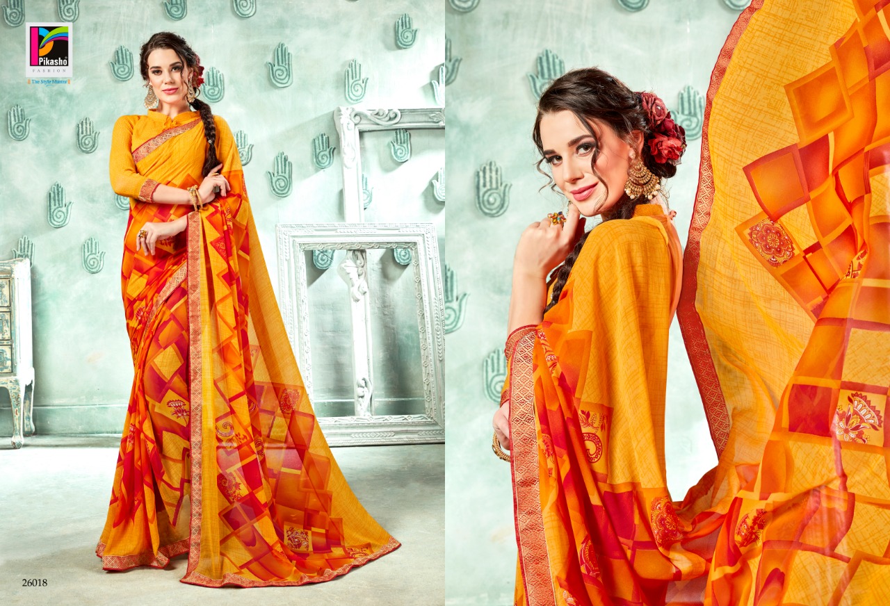 Abhinetri By Pikasho 26013 To 26025 Series Indian Traditional Wear Collection Beautiful Stylish Fancy Colorful Party Wear & Occasional Wear Georgette Embroidered Sarees At Wholesale Price
