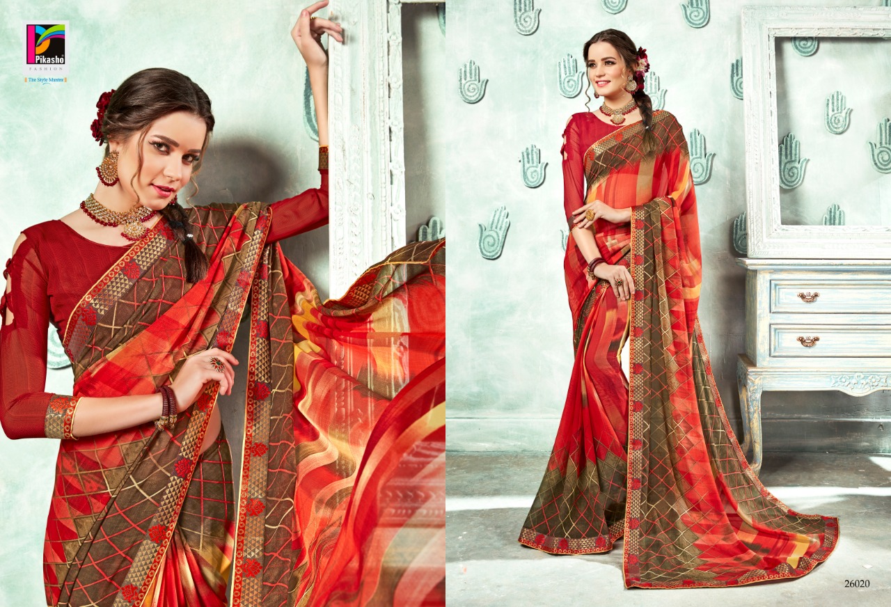Abhinetri By Pikasho 26013 To 26025 Series Indian Traditional Wear Collection Beautiful Stylish Fancy Colorful Party Wear & Occasional Wear Georgette Embroidered Sarees At Wholesale Price
