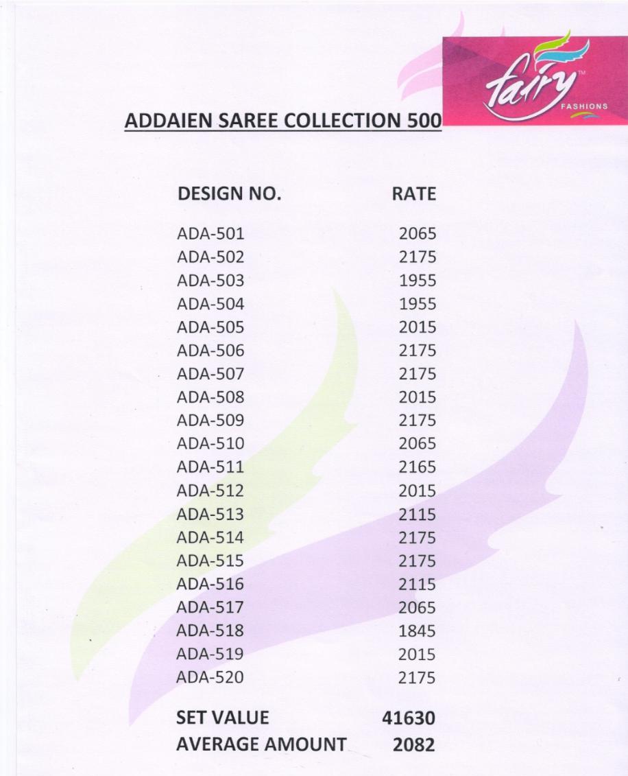 Addaien 501 Series By Fairy Fashion 501 To 520 Series Indian Traditional Wear Collection Beautiful Stylish Fancy Colorful Party Wear & Occasional Wear Fancy Silk Sarees At Wholesale Price