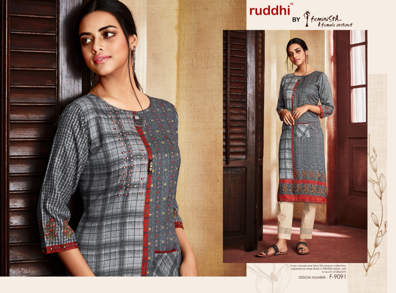 Adhira By Feminista 9091 To 10000 Series Beautiful Colorful Stylish Fancy Casual Wear & Ethnic Wear & Ready To Wear Soft Silk Digital Printed Kurtis At Wholesale Price