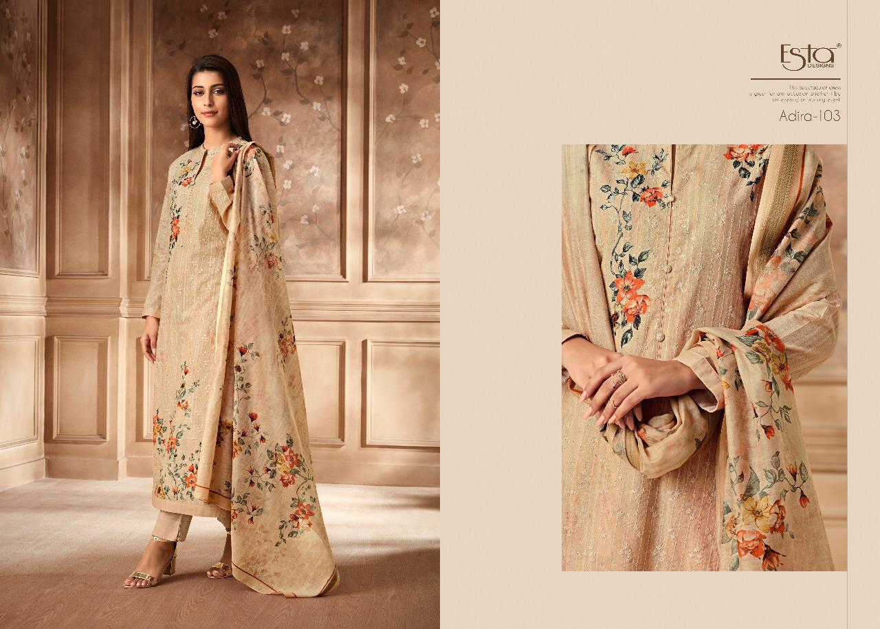 Adira By Esta Designs 101 To 112 Series Designer Suits Beautiful Stylish Fancy Colorful Party Wear & Occasional Wear Digital Printed Cotton Cambric With Shiffli Embroidery Dresses At Wholesale Price