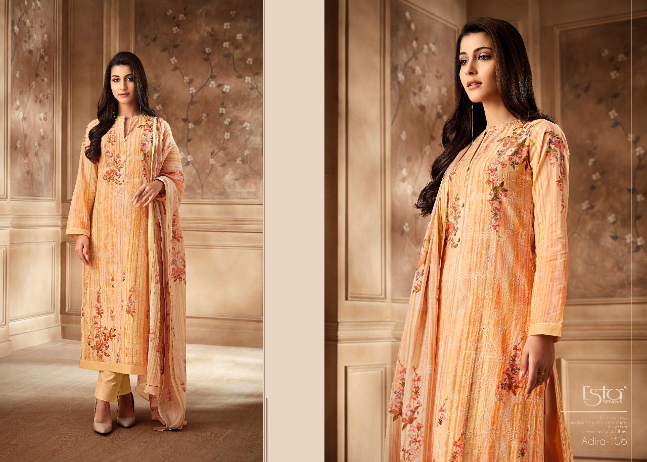Adira By Esta Designs 101 To 112 Series Designer Suits Beautiful Stylish Fancy Colorful Party Wear & Occasional Wear Digital Printed Cotton Cambric With Shiffli Embroidery Dresses At Wholesale Price