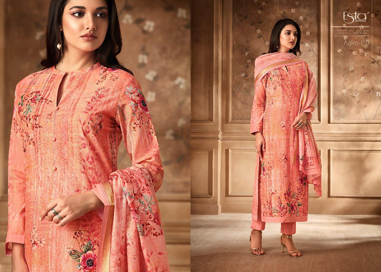 Adira By Esta Designs 101 To 112 Series Designer Suits Beautiful Stylish Fancy Colorful Party Wear & Occasional Wear Digital Printed Cotton Cambric With Shiffli Embroidery Dresses At Wholesale Price