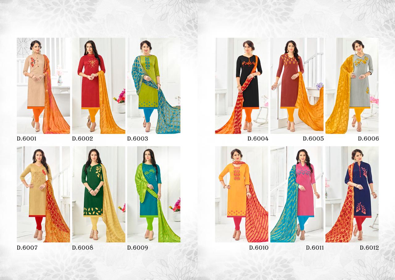 Advance By Assian Art 6001 To 6012 Series Beautiful Suits Stylish Fancy Colorful Casual Wear & Ethnic Wear Collection Slub Silk Banaras Embroidered Dresses At Wholesale Price