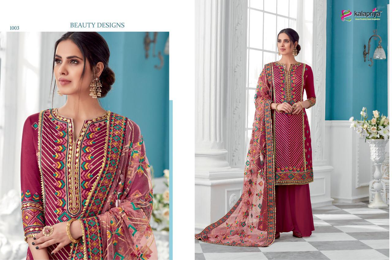 Afreen By Kalapriya 1001 To 1005 Series Beautiful Suits Stylish Fancy Colorful Party Wear & Ethnic Wear Real Georgette With Inner Dull Santoon Embroidered Dresses At Wholesale Price