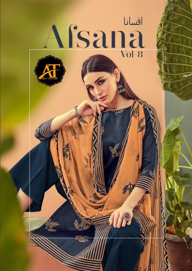 Afsana Vol-8 By Ankit Textile 801-a To 805-b Series Indian Traditional Wear Collection Beautiful Stylish Fancy Colorful Party Wear & Wear Jam Cotton Satin Digital Print Dress At Wholesale Price