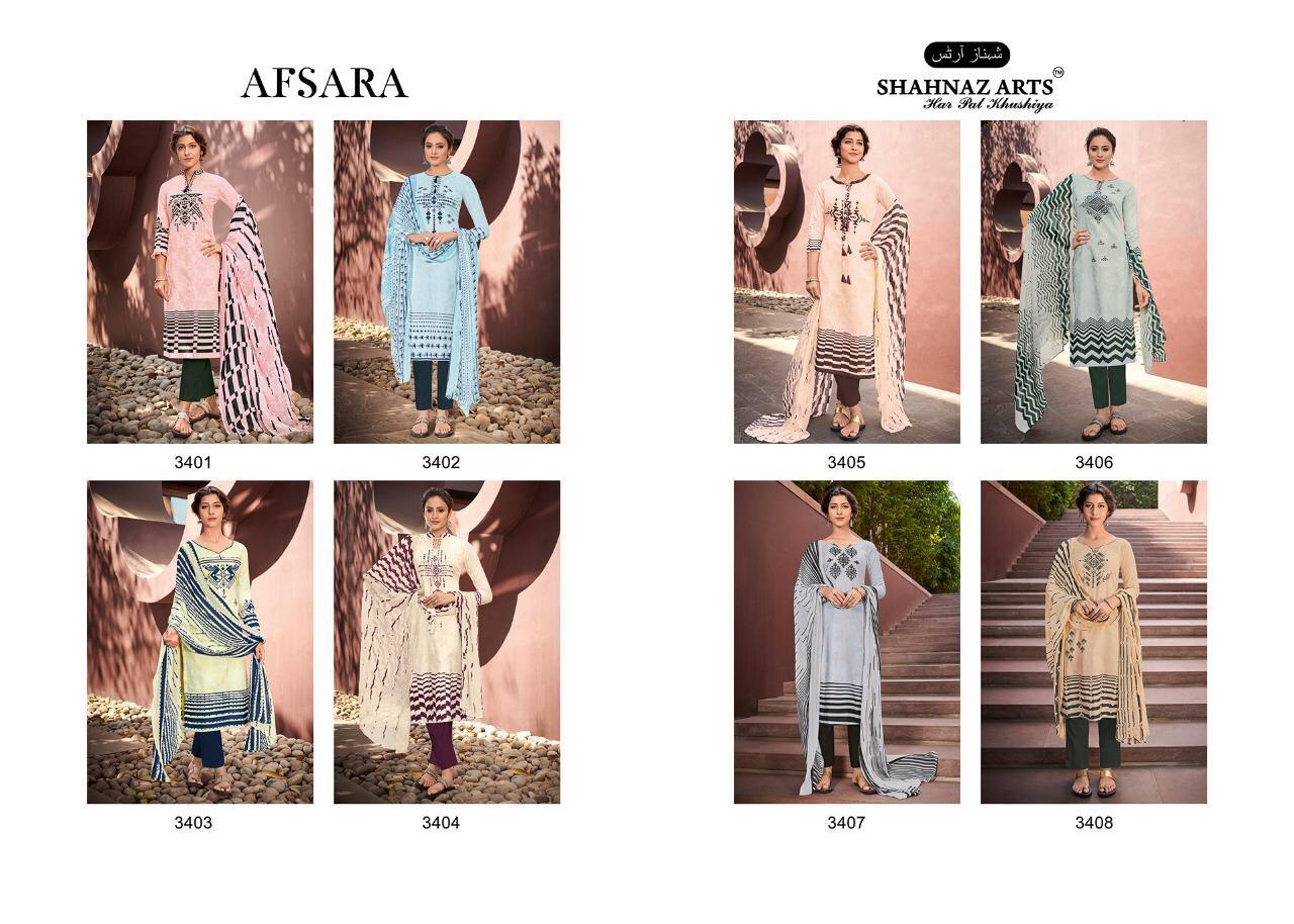 Afsara By Shahnaz Arts 3401 To 3408 Series Suits Beautiful Stylish Fancy Colorful Designer Party Wear & Ethnic Wear Pure Cotton Cambric Printed Dresses At Wholesale Price