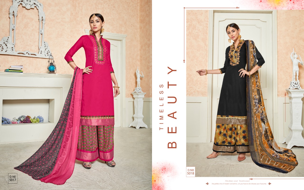 Afzza Vol-2 By Ravi Creation 5013 To 5020 Series Beautiful Suits Colorful Stylish Fancy Casual Wear & Ethnic Wear Pure Satin Cotton With Embroidery Dresses At Wholesale Price