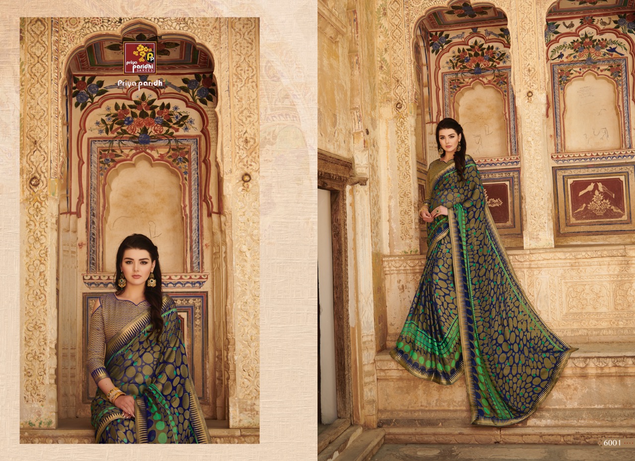 Ahiri By Priya Paridhi 6001 To 6012 Series Indian Traditional Wear Collection Beautiful Stylish Fancy Colorful Party Wear & Occasional Wear Brasso Printed Sarees At Wholesale Price