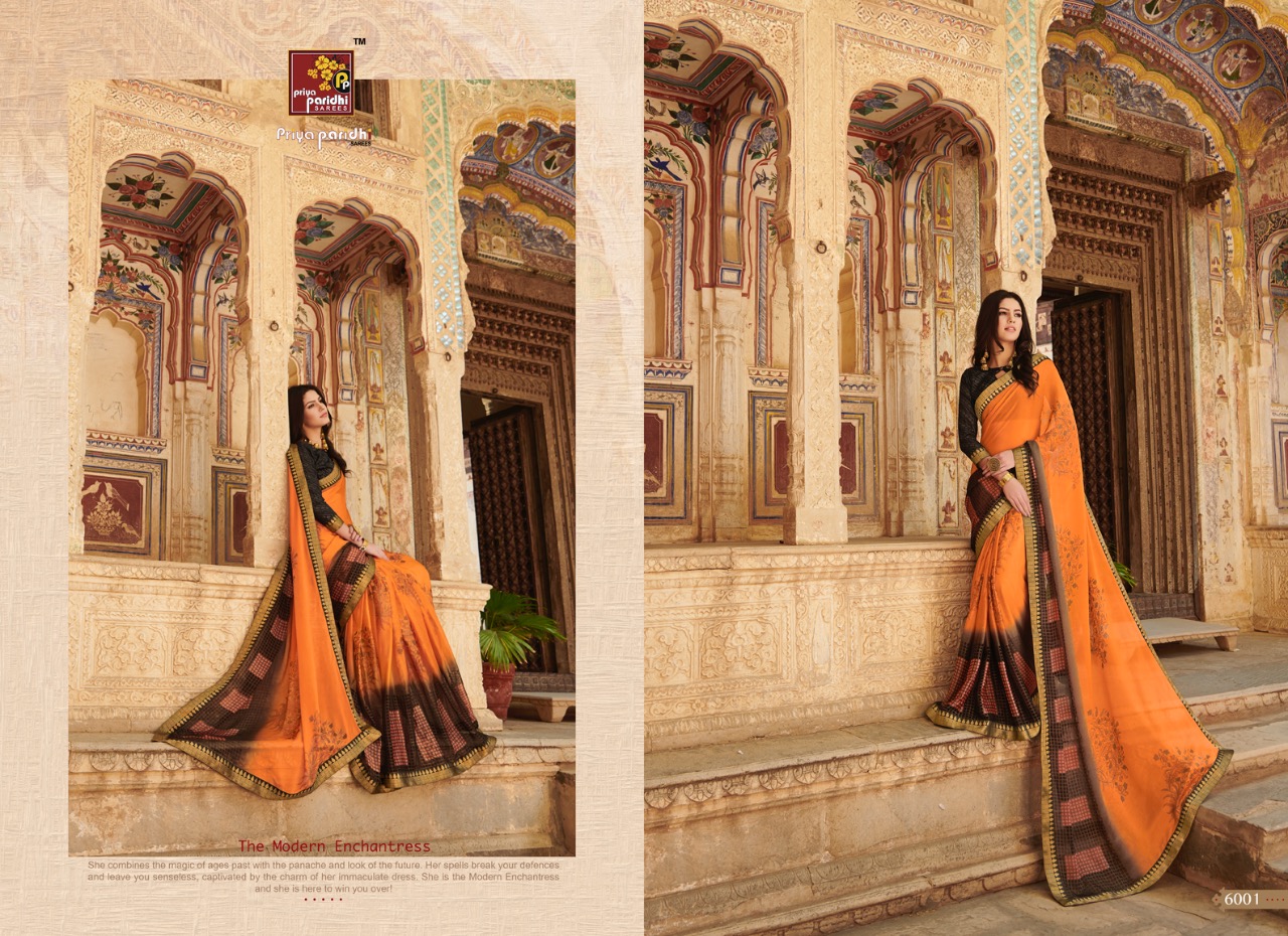 Ahiri By Priya Paridhi 6001 To 6012 Series Indian Traditional Wear Collection Beautiful Stylish Fancy Colorful Party Wear & Occasional Wear Brasso Printed Sarees At Wholesale Price