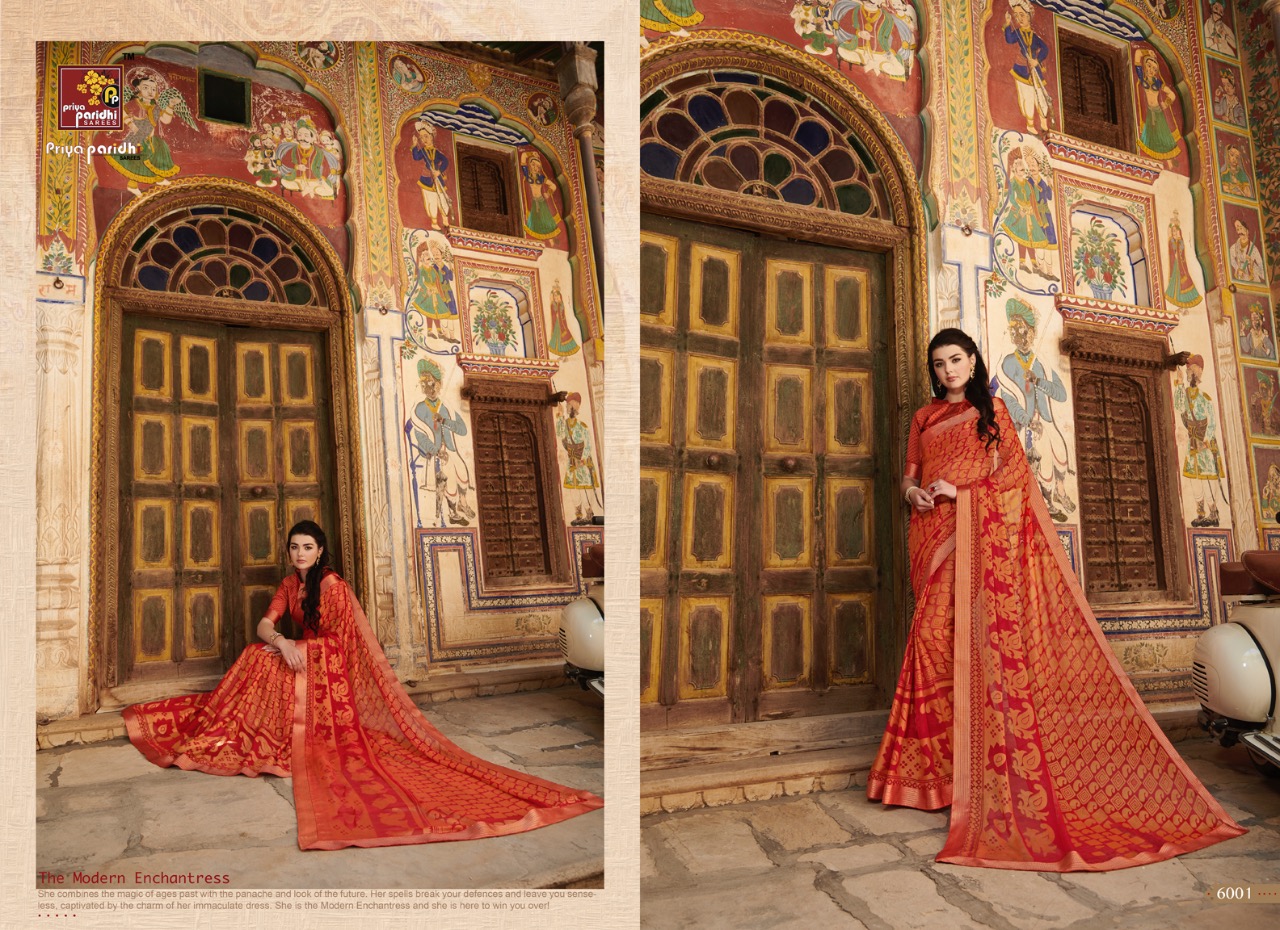 Ahiri By Priya Paridhi 6001 To 6012 Series Indian Traditional Wear Collection Beautiful Stylish Fancy Colorful Party Wear & Occasional Wear Brasso Printed Sarees At Wholesale Price