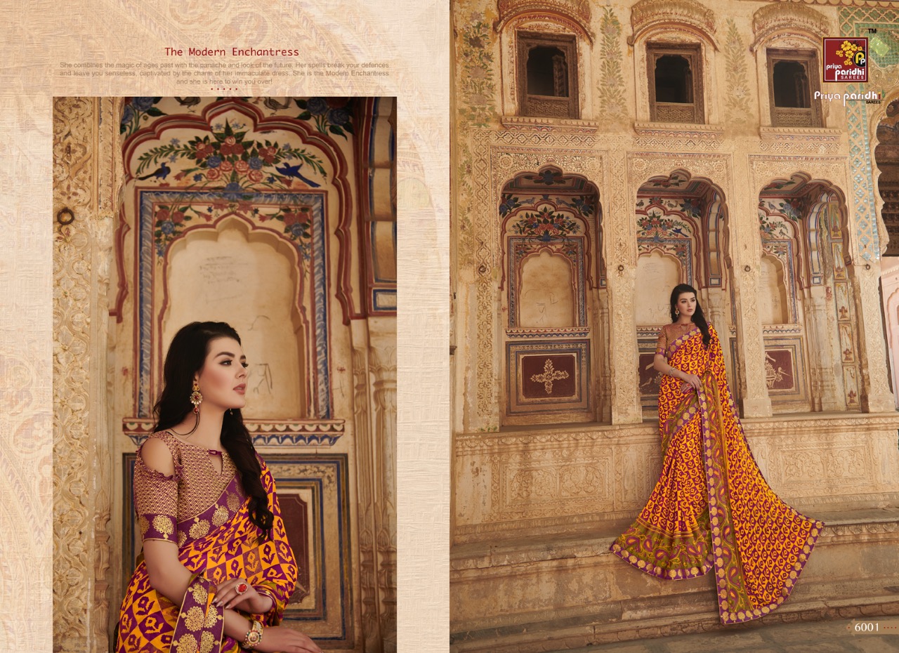 Ahiri By Priya Paridhi 6001 To 6012 Series Indian Traditional Wear Collection Beautiful Stylish Fancy Colorful Party Wear & Occasional Wear Brasso Printed Sarees At Wholesale Price