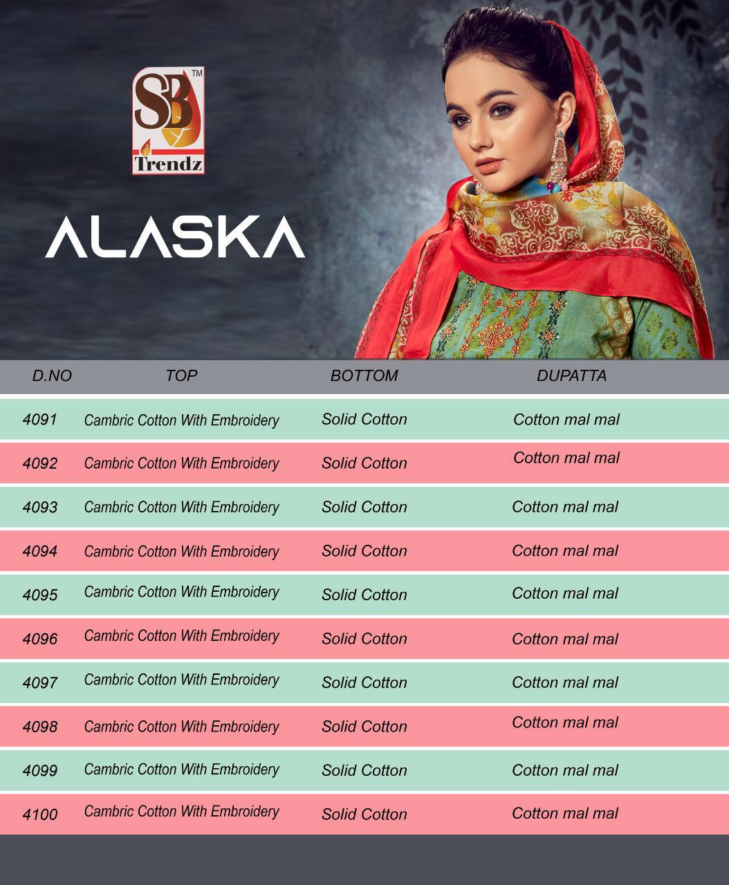 Alaska By Sb Trendz 4091 To 4100 Series Pakistani Suits Beautiful Stylish Fancy Colorful Designer Party Wear & Ethnic Wear Cambric Cotton Embroidered Dresses At Wholesale Price