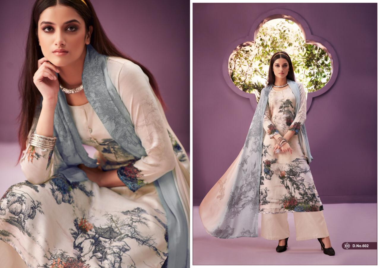 Alaska-vol-6 By Ankit Textile 601-to 609-series Indian Traditional Wear Collection Beautiful Stylish Fancy Colorful Party Wear & Wear Tussar Satin Digital Print Dress At Wholesale Price