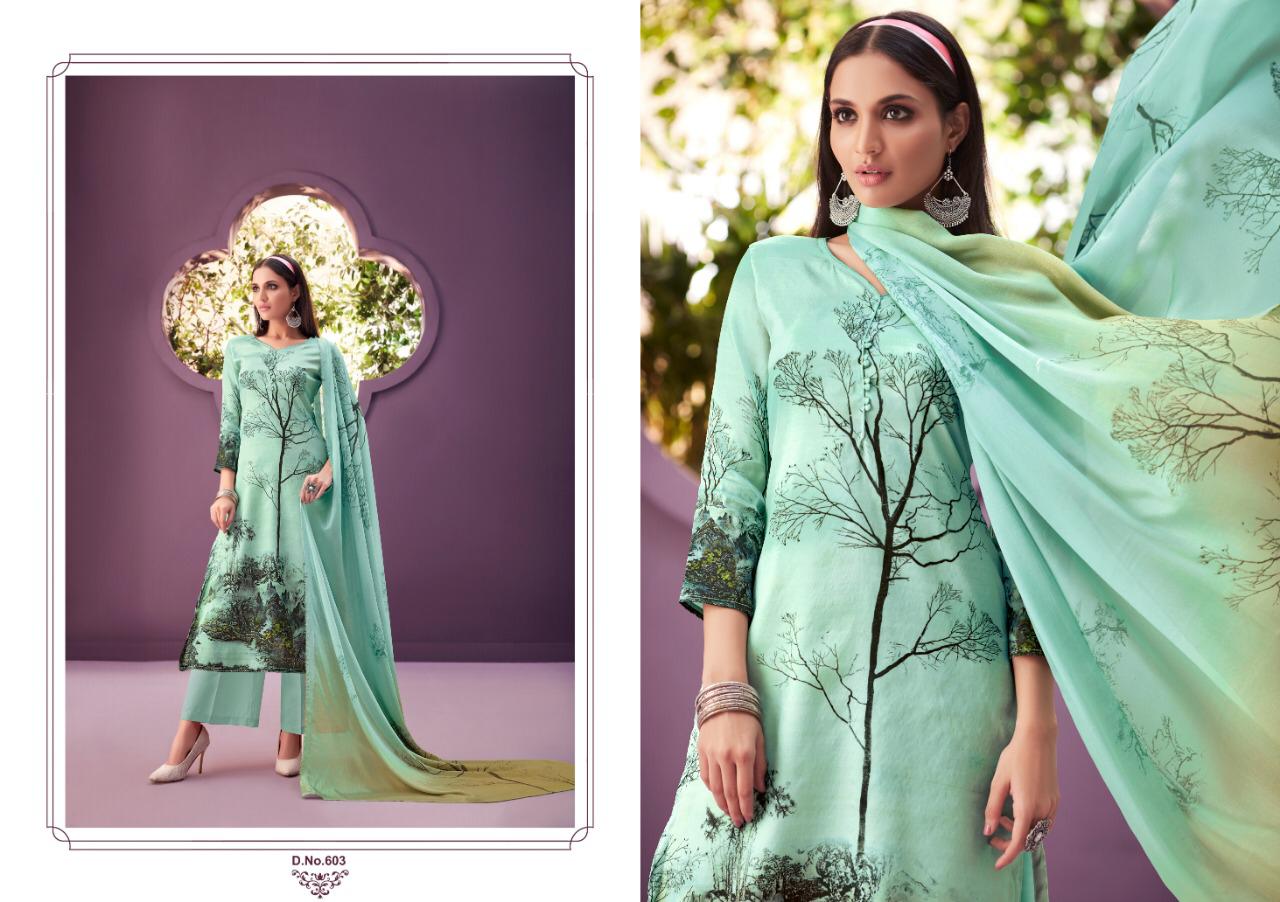 Alaska-vol-6 By Ankit Textile 601-to 609-series Indian Traditional Wear Collection Beautiful Stylish Fancy Colorful Party Wear & Wear Tussar Satin Digital Print Dress At Wholesale Price