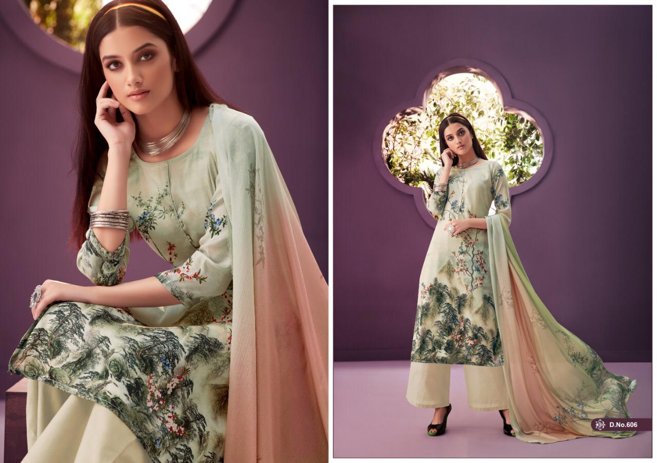 Alaska-vol-6 By Ankit Textile 601-to 609-series Indian Traditional Wear Collection Beautiful Stylish Fancy Colorful Party Wear & Wear Tussar Satin Digital Print Dress At Wholesale Price