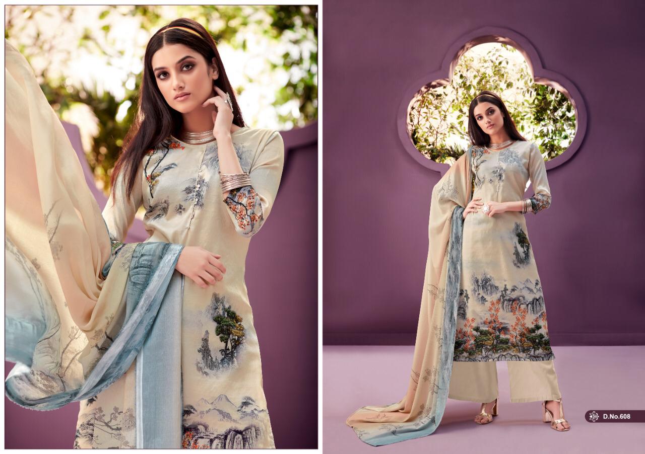 Alaska-vol-6 By Ankit Textile 601-to 609-series Indian Traditional Wear Collection Beautiful Stylish Fancy Colorful Party Wear & Wear Tussar Satin Digital Print Dress At Wholesale Price