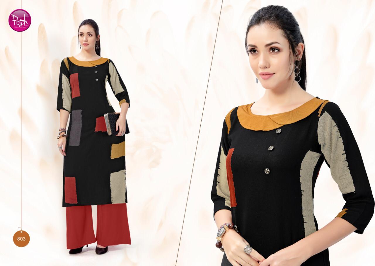 Aleeza By Posh 801 To 808 Series Beautiful Colorful Stylish Fancy Casual Wear & Ethnic Wear & Ready To Wear Rayon Print Kurtis With Palazzo At Wholesale Price