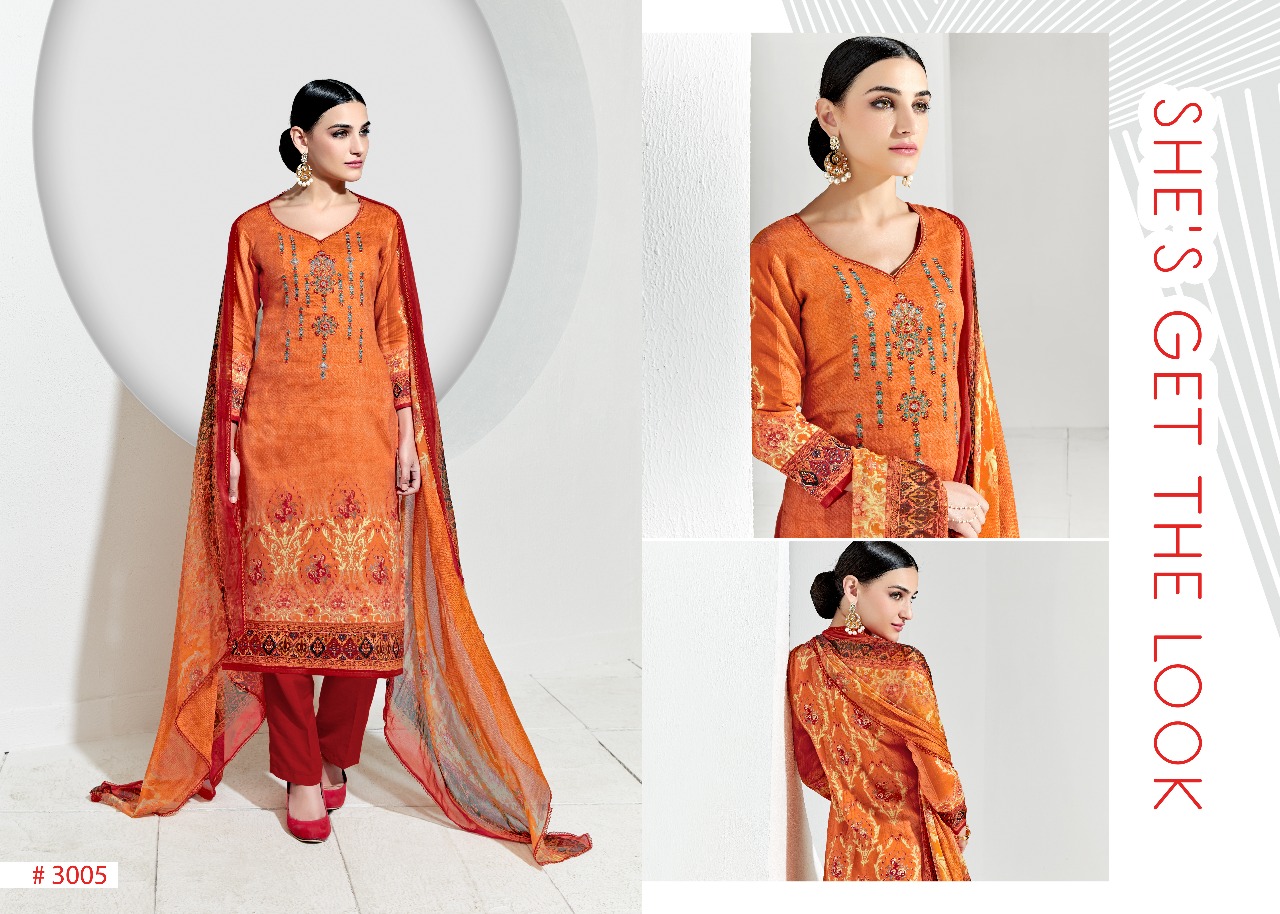 Alifaa By Shri Vijay 3001 To 3008 Series Beautiful Stylish Fancy Colorful Casual Wear & Ethnic Wear Summer Collection Glace Satin Cotton Printed & Embroidered Dresses At Wholesale Price
