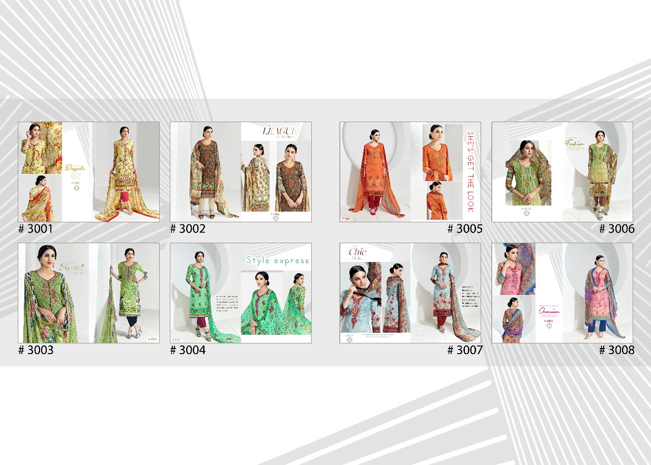 Alifaa By Shri Vijay 3001 To 3008 Series Beautiful Stylish Fancy Colorful Casual Wear & Ethnic Wear Summer Collection Glace Satin Cotton Printed & Embroidered Dresses At Wholesale Price