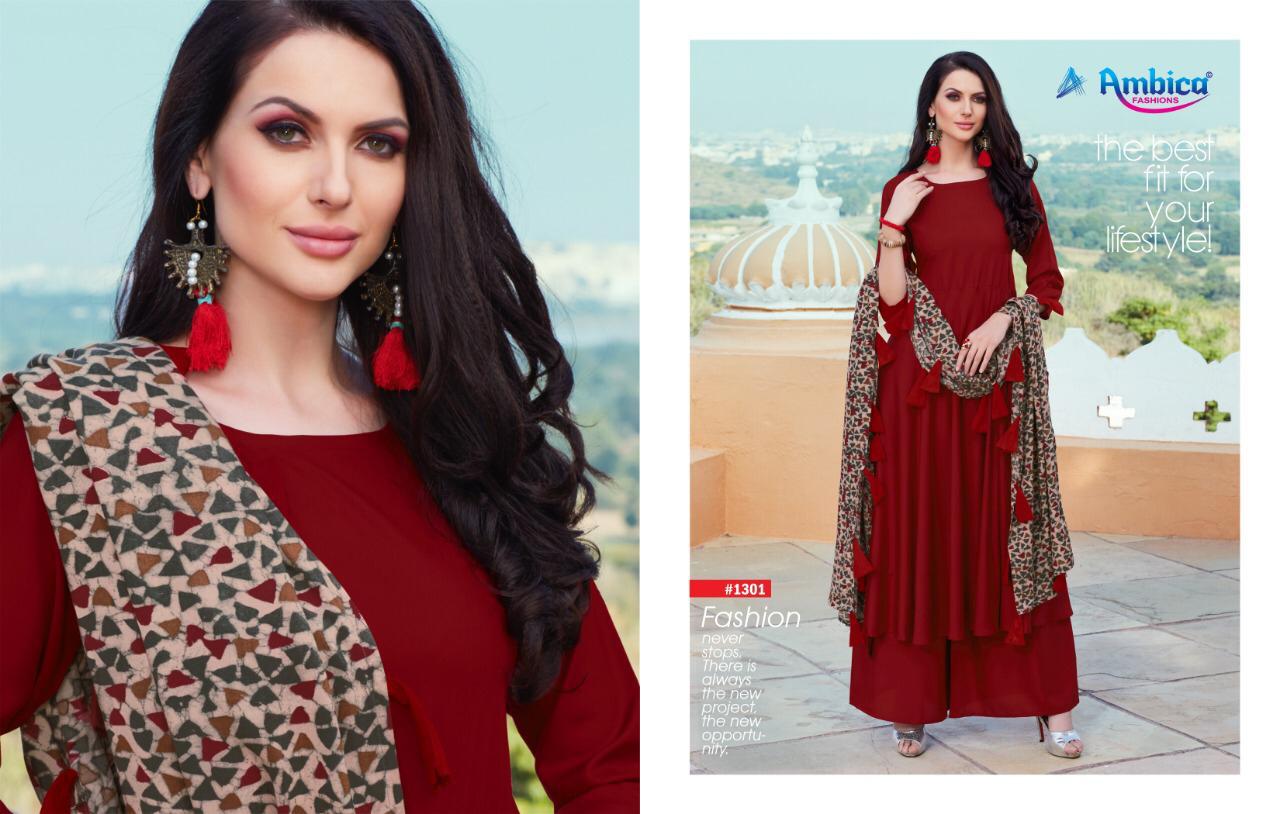 Alina Vol-2 By Ambica Fashon 1301 To 1310 Series Designer Beautiful Stylish Fancy Colorful Casual Wear & Ethnic Wear & Ready To Wear Rayon Kurtis With Bottom At Wholesale Price