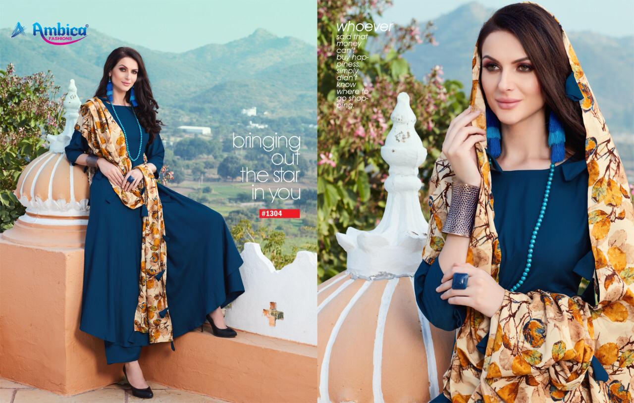 Alina Vol-2 By Ambica Fashon 1301 To 1310 Series Designer Beautiful Stylish Fancy Colorful Casual Wear & Ethnic Wear & Ready To Wear Rayon Kurtis With Bottom At Wholesale Price