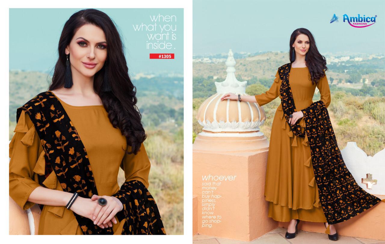 Alina Vol-2 By Ambica Fashon 1301 To 1310 Series Designer Beautiful Stylish Fancy Colorful Casual Wear & Ethnic Wear & Ready To Wear Rayon Kurtis With Bottom At Wholesale Price
