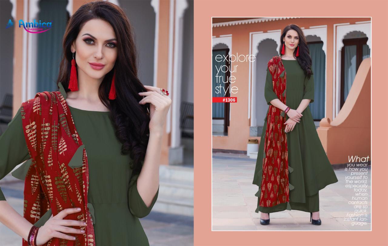 Alina Vol-2 By Ambica Fashon 1301 To 1310 Series Designer Beautiful Stylish Fancy Colorful Casual Wear & Ethnic Wear & Ready To Wear Rayon Kurtis With Bottom At Wholesale Price