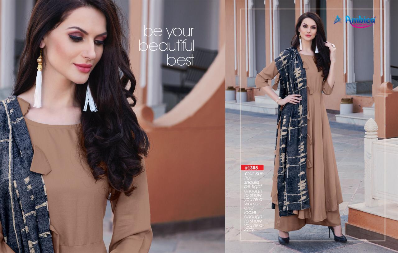 Alina Vol-2 By Ambica Fashon 1301 To 1310 Series Designer Beautiful Stylish Fancy Colorful Casual Wear & Ethnic Wear & Ready To Wear Rayon Kurtis With Bottom At Wholesale Price