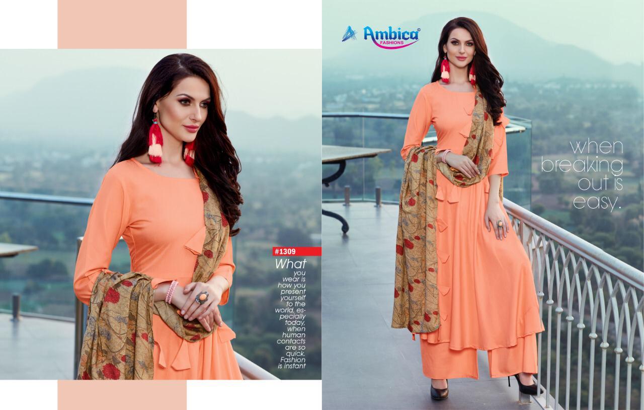 Alina Vol-2 By Ambica Fashon 1301 To 1310 Series Designer Beautiful Stylish Fancy Colorful Casual Wear & Ethnic Wear & Ready To Wear Rayon Kurtis With Bottom At Wholesale Price