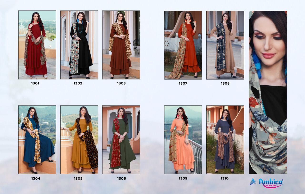 Alina Vol-2 By Ambica Fashon 1301 To 1310 Series Designer Beautiful Stylish Fancy Colorful Casual Wear & Ethnic Wear & Ready To Wear Rayon Kurtis With Bottom At Wholesale Price