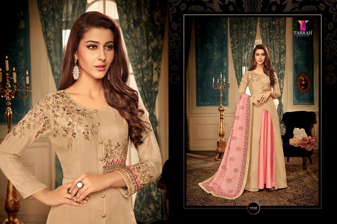 Alinaa Vol-5 By Tarrah Fashion 1033 To 1040 Series Designer Bridal Wear Collection Beautiful Stylish Fancy Colorful Party Wear & Occasional Wear Maslin Dresses/ Gowns At Wholesale Price