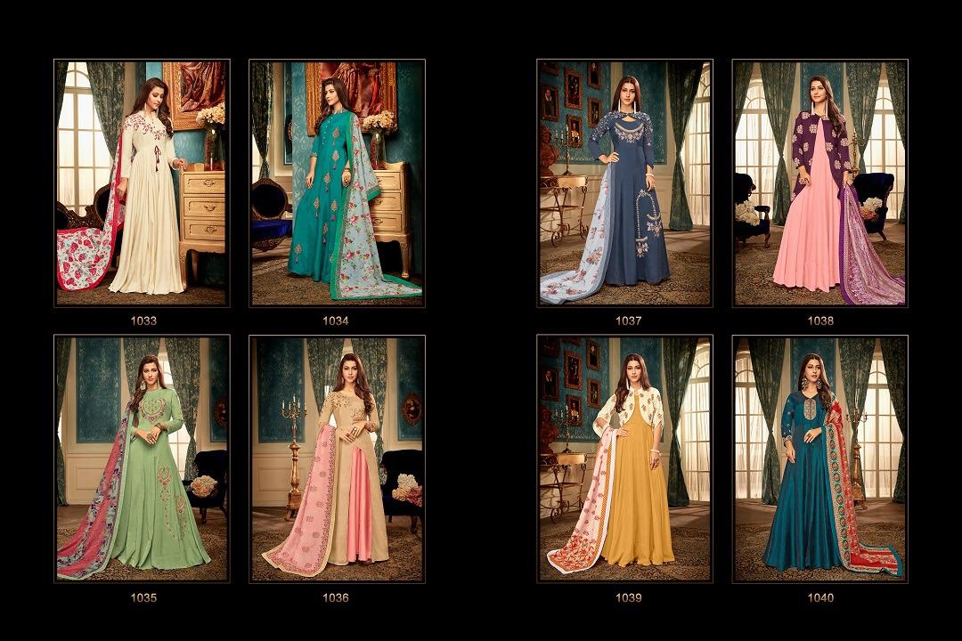 Alinaa Vol-5 By Tarrah Fashion 1033 To 1040 Series Designer Bridal Wear Collection Beautiful Stylish Fancy Colorful Party Wear & Occasional Wear Maslin Dresses/ Gowns At Wholesale Price