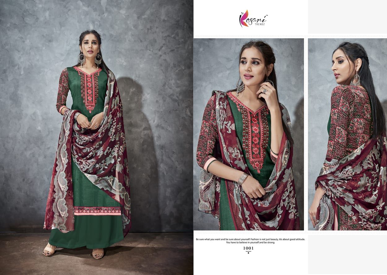 Alisa Vol-1 By Kesari Trendz 1001 To 1008 Series Beautiful Suits Collection Colorful Stylish Fancy Ethnic Wear & Casual Wear Pure Cotton Satin Embroidered Dresses At Wholesale Price