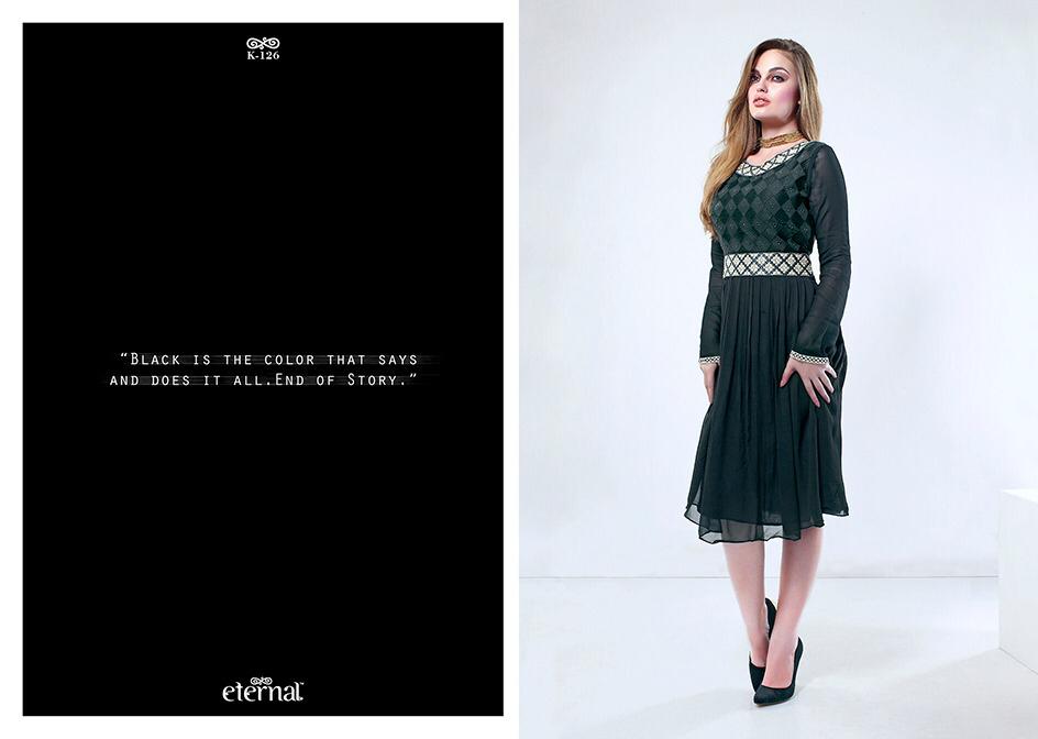 All Black By Eternal Fashion Beautiful Colorful Stylish Fancy Casual Wear & Ethnic Wear & Ready To Wear Silk+georgette Printed Kurtis At Wholesale Price