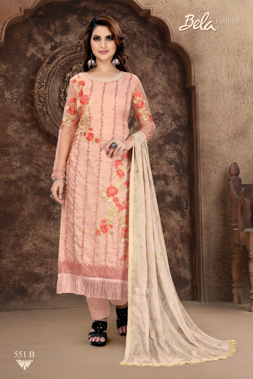 Allison By Bela Fashion 549-a To 556-b Series Designer Wear Collection Suits Colorful Stylish Fancy Beautiful Party Wear & Occasional Wear Organza Embroidered Dresses At Wholesale Price