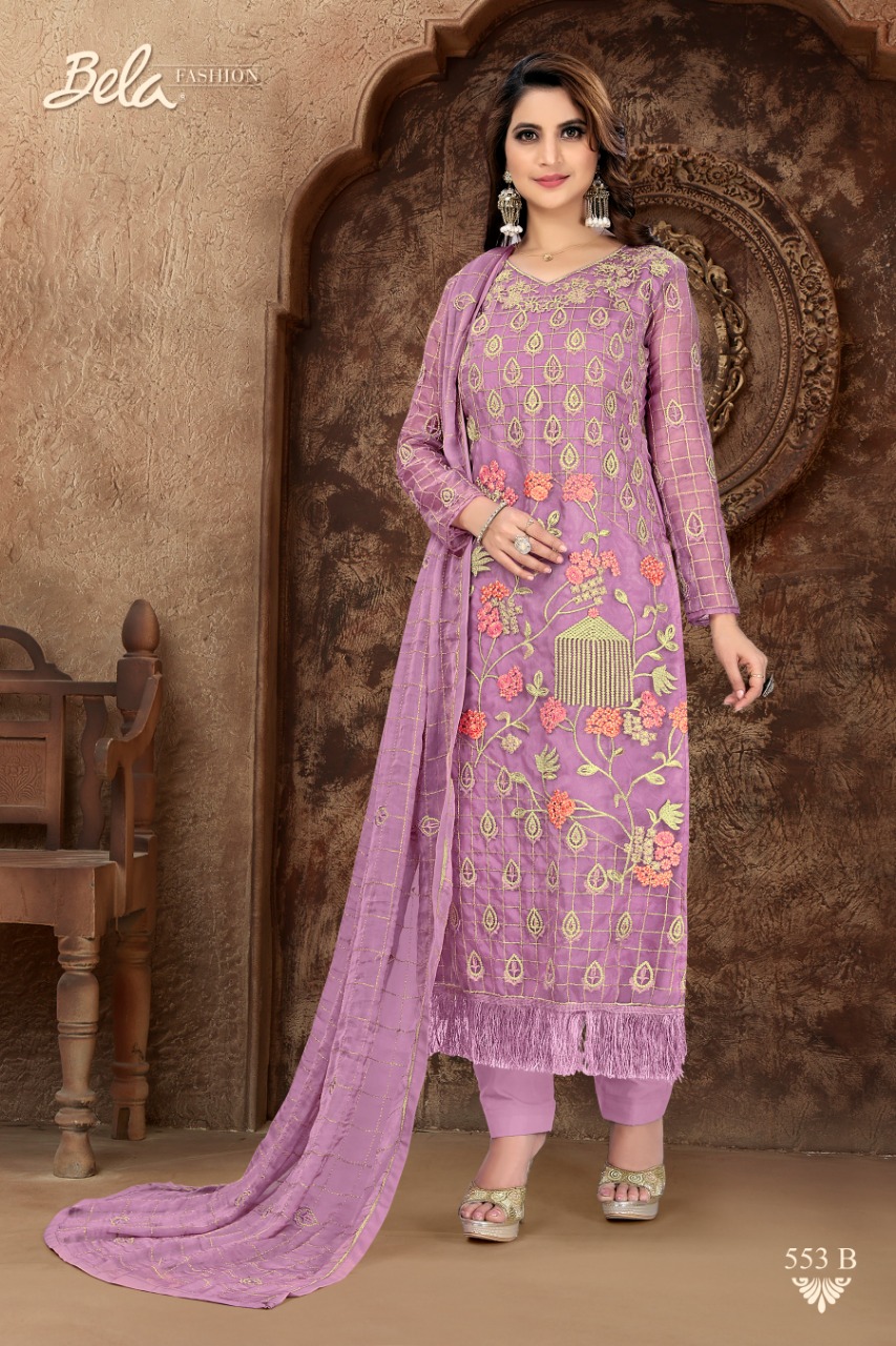 Allison By Bela Fashion 549-a To 556-b Series Designer Wear Collection Suits Colorful Stylish Fancy Beautiful Party Wear & Occasional Wear Organza Embroidered Dresses At Wholesale Price