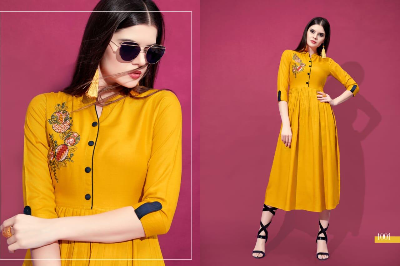 Allora By Best Choice 1001 To 1009 Series Stylish Colorful Fancy Beautiful Casual Wear & Ethnic Wear Heavy Rayon Embroidered Kurtis At Wholesale Price