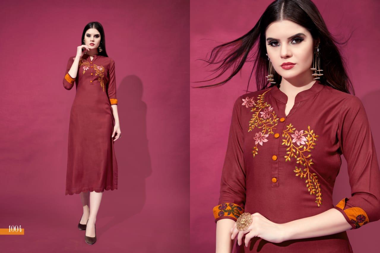 Allora By Best Choice 1001 To 1009 Series Stylish Colorful Fancy Beautiful Casual Wear & Ethnic Wear Heavy Rayon Embroidered Kurtis At Wholesale Price