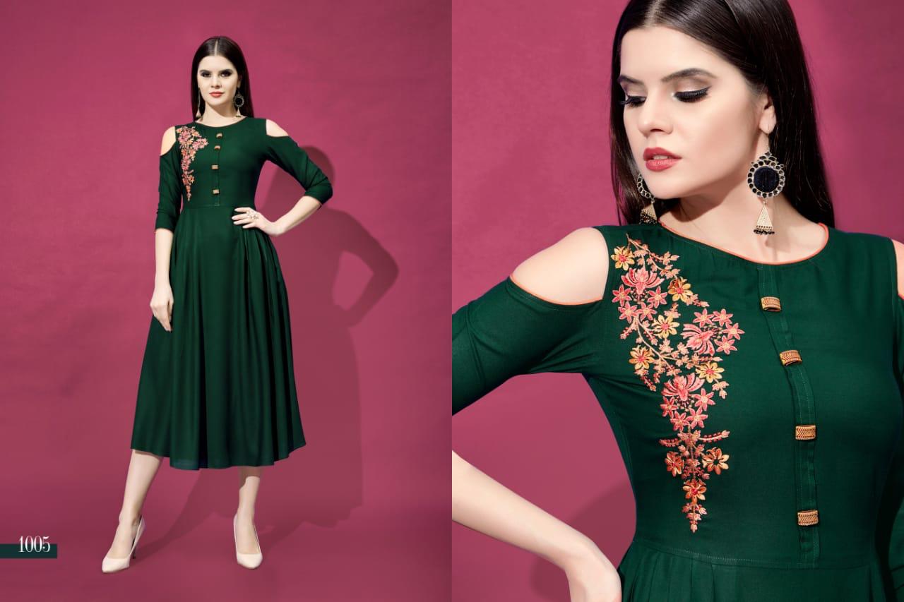 Allora By Best Choice 1001 To 1009 Series Stylish Colorful Fancy Beautiful Casual Wear & Ethnic Wear Heavy Rayon Embroidered Kurtis At Wholesale Price