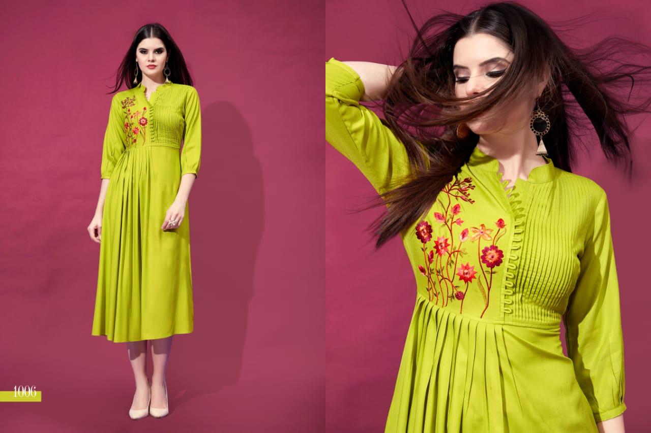 Allora By Best Choice 1001 To 1009 Series Stylish Colorful Fancy Beautiful Casual Wear & Ethnic Wear Heavy Rayon Embroidered Kurtis At Wholesale Price